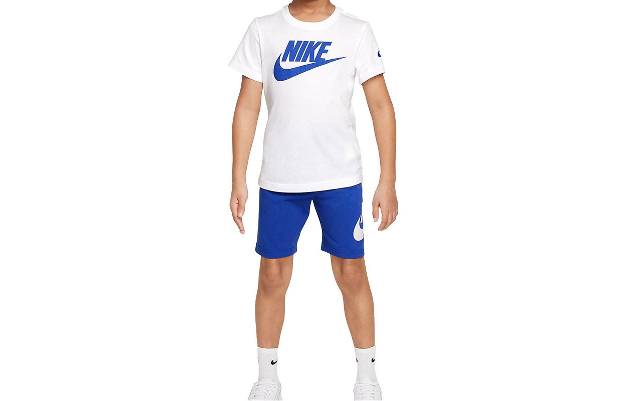 (Pre School) Nike Kids White/Blue Logo Print T-Shirt and Shorts Casual Sports Set DX7816-480