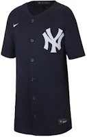 (Pre School) Nike x MLB Kids New York Yankees Navy Logo Button-Up Short-Sleeve Jacket DM9239-414 (Pre School) Nike x MLB Kids New York Yankees Navy Logo Button-Up Short-Sleeve Jacket DM9239-414