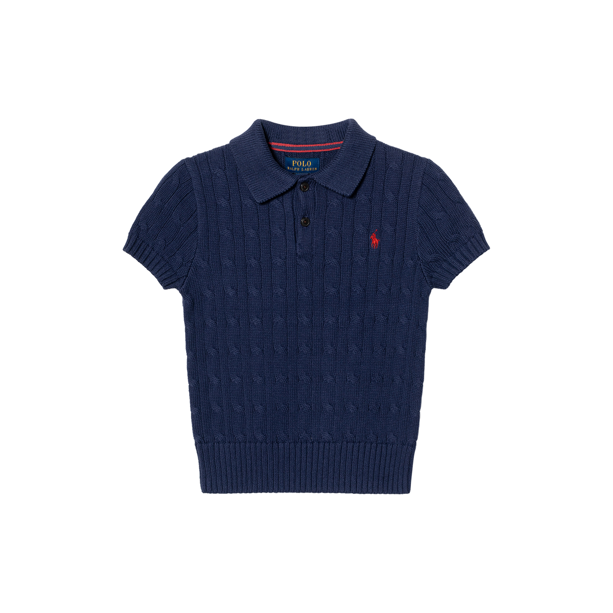 (Pre School) Polo Ralph Lauren Kids Cable Knit Cotton Polo Sweater Navy Blue CWPOSWEB6820-610
