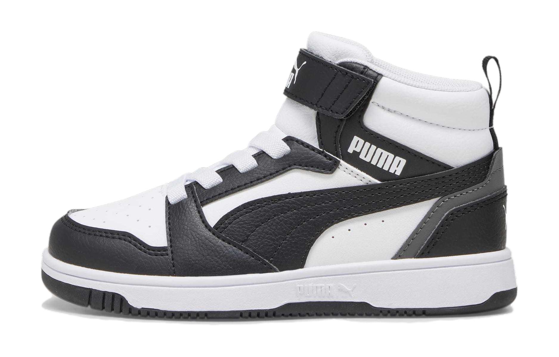 (Pre School) Puma Rebound Kids' Mid-Top Skate Shoes Black/White Durable & Comfortable. 393832-01