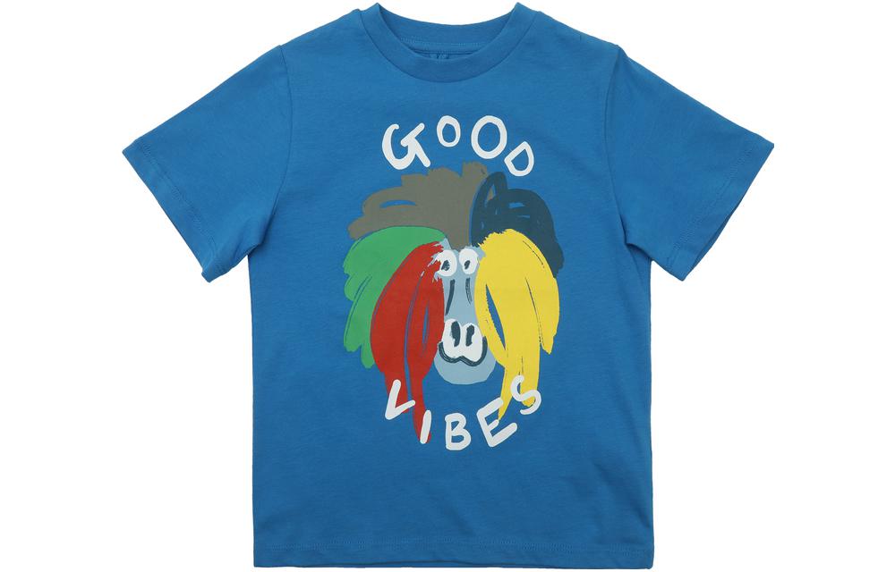 (Pre School) Stella McCartney Kids Blue Letter Graphic Print Short Sleeve T-Shirt. TS8R71Z0434-610