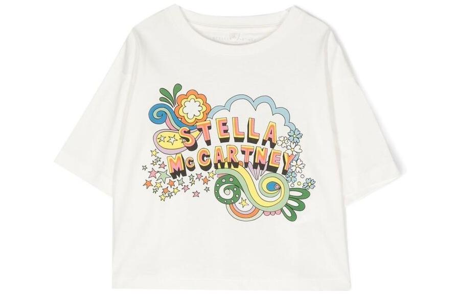 (Pre School) Stella McCartney Kids Logo Print Cropped T-Shirt Short Sleeve Casual Tee. TS8A21Z0434-101