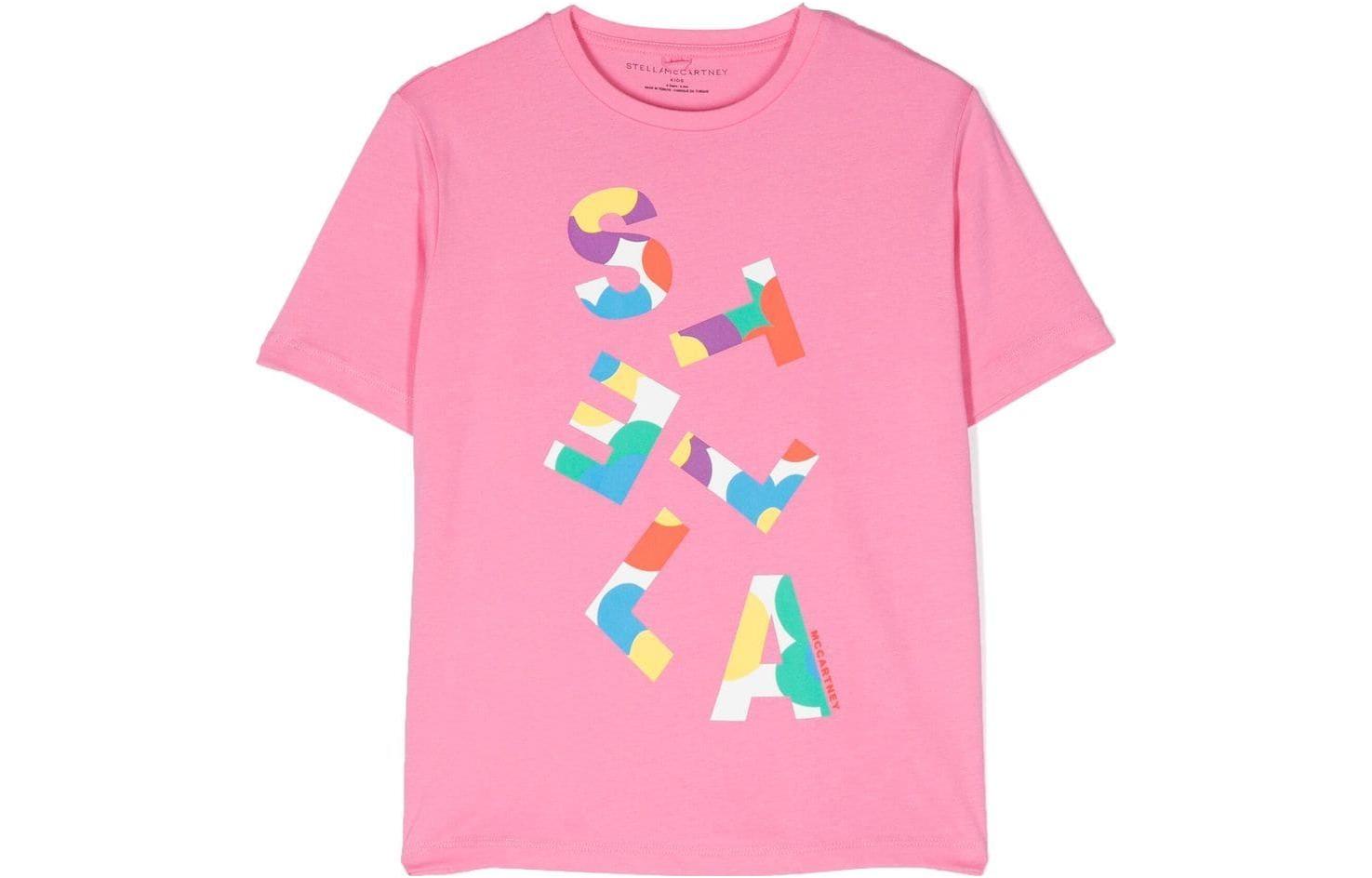 (Pre School) Stella McCartney Kids Pink Logo Print Crewneck T-Shirt SS23 Short Sleeve TS8A61Z043-4511