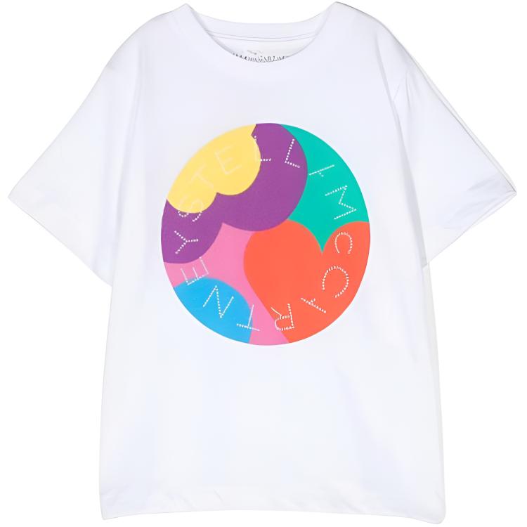 (Pre School) Stella McCartney Kids SS23 Logo Print White Crewneck Short Sleeve T-Shirt TS8C31Z0434100