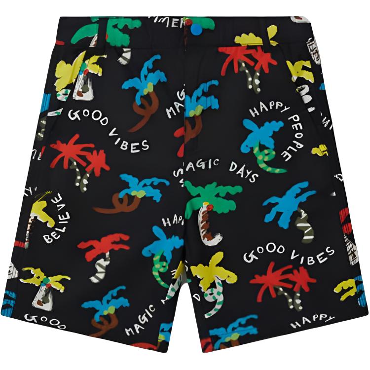 (Pre School) Stella McCartney SS23 Kids Black Palm Tree Monogram Print Shorts TS6Q09Z0974-930MC