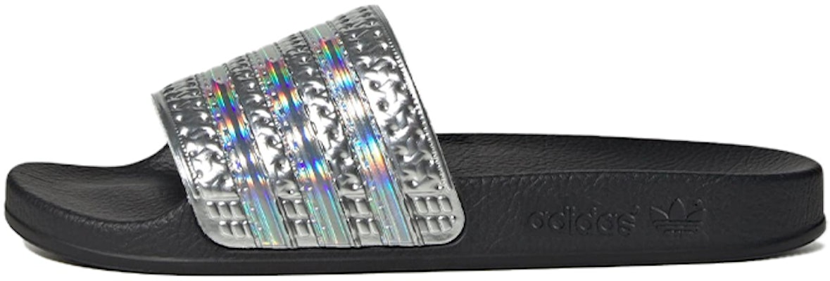 (Preschool) adidas Adilette Slides Core Silver Metallic 'Black' IG7475 Buy (Preschool) adidas Adilette Slides Core Silver Metallic 'Black' IG7475