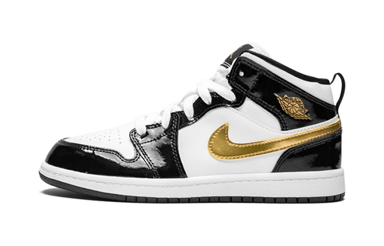 (Preschool) Air Jordan 1 Mid Patent 'Black Gold' BQ6932-007