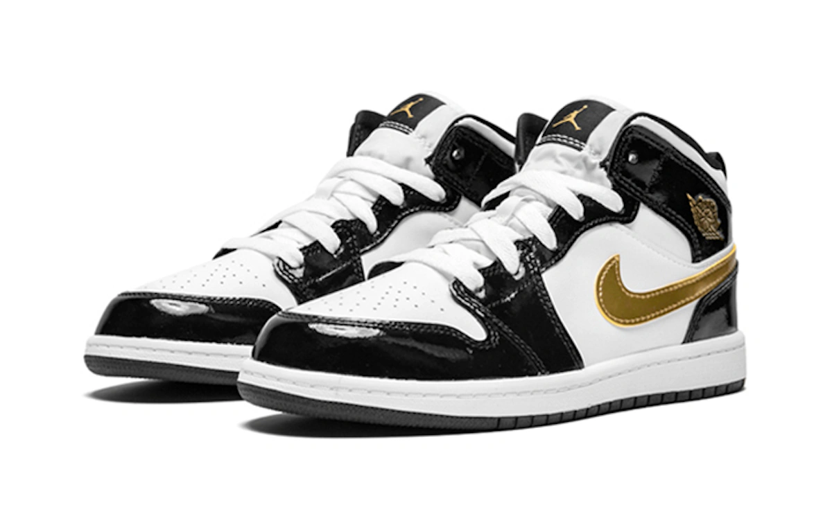 (Preschool) Air Jordan 1 Mid Patent 'Black Gold' BQ6932-007
