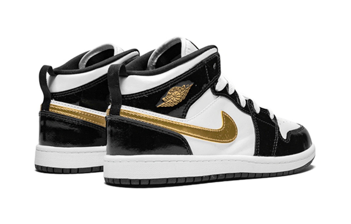 (Preschool) Air Jordan 1 Mid Patent 'Black Gold' BQ6932-007