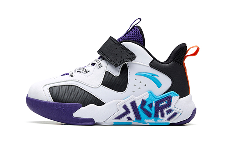 (Preschool) Anta Basketball Shoes 'White Black Purple' 'Cement Destroyer Velcro Low' 312239954N-1