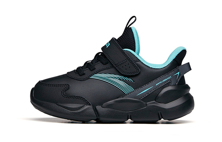 Buy 安踏 革面輕便跑步鞋 中童 藍黑