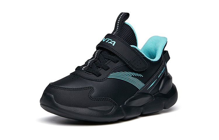 Order 安踏 革面輕便跑步鞋 中童 藍黑