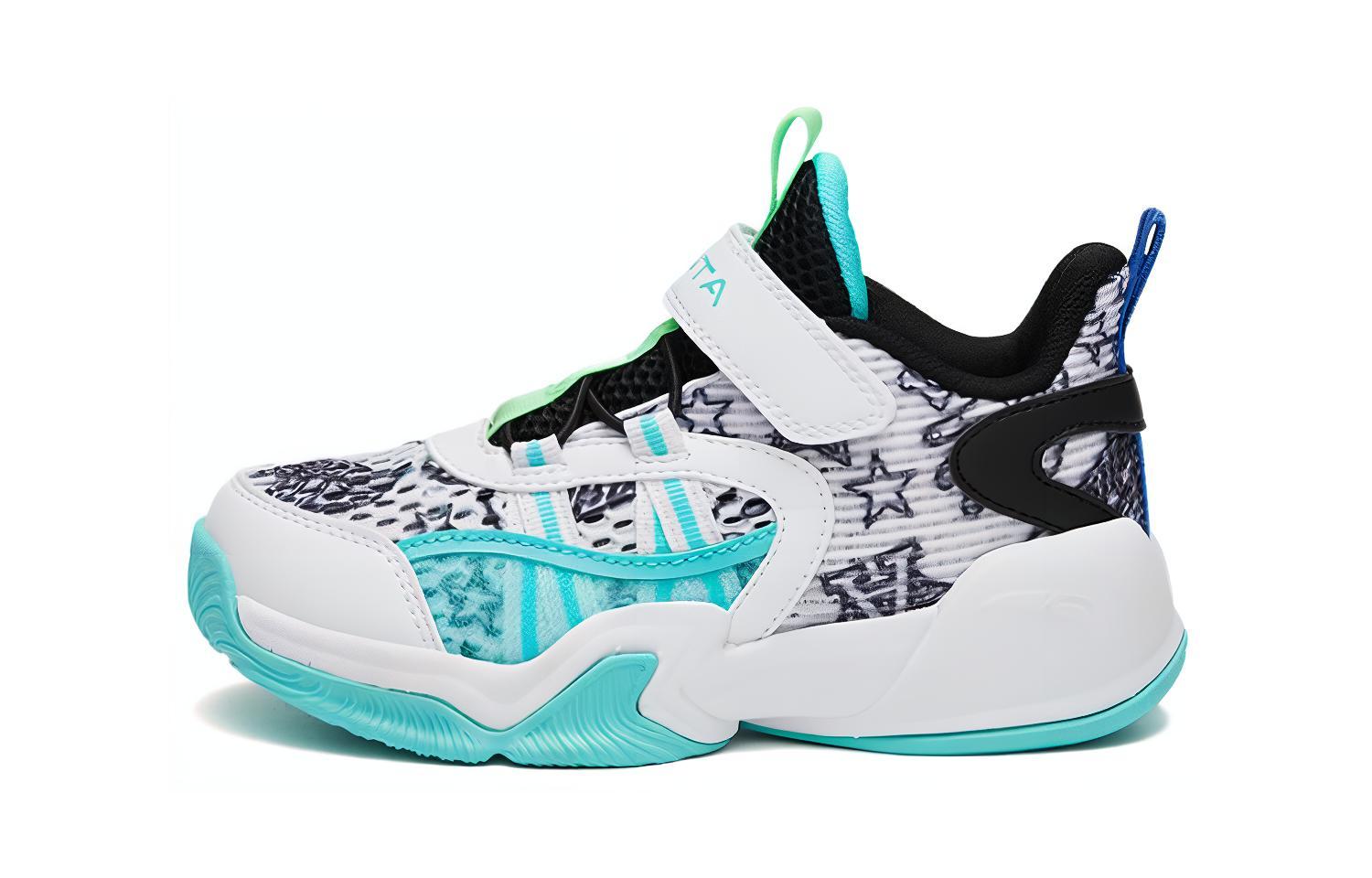(Preschool) Anta Velcro Mesh Low-top Basketball Shoes 'White Black Blue' A312329905-2