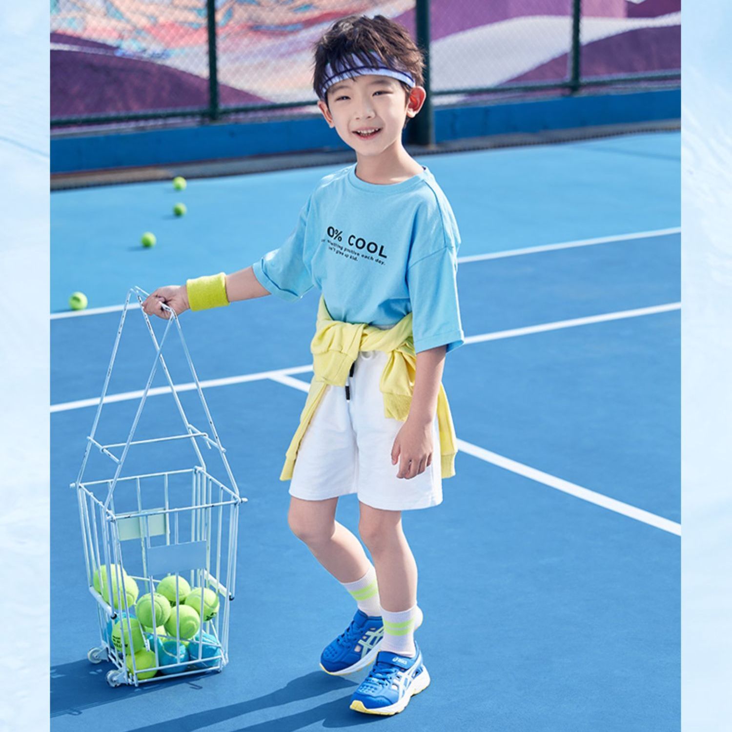 Shop 中童 Asics 舒適百搭 減震耐磨兒童涼鞋 藍色