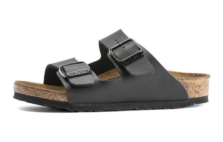 (Preschool) Birkenstock Open-Toe Slippers 'Black Leather' 0555123