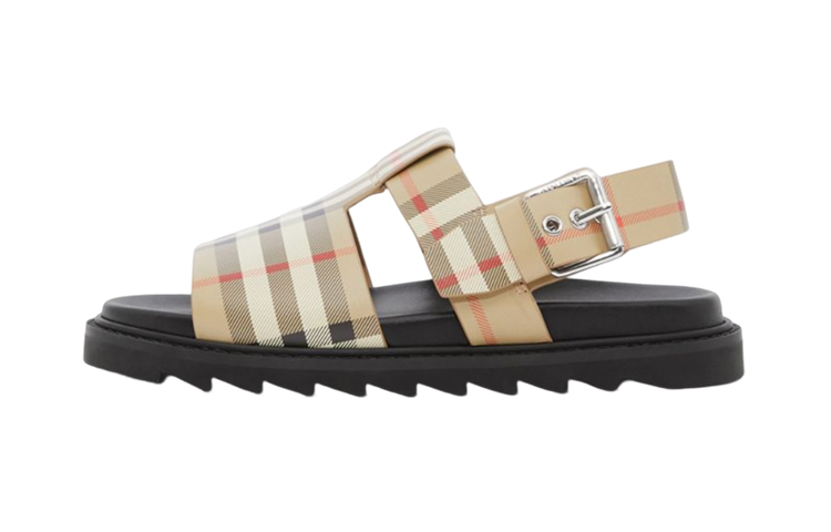 (Preschool) Burberry 'Check Leather Sandal Beige' 80603881