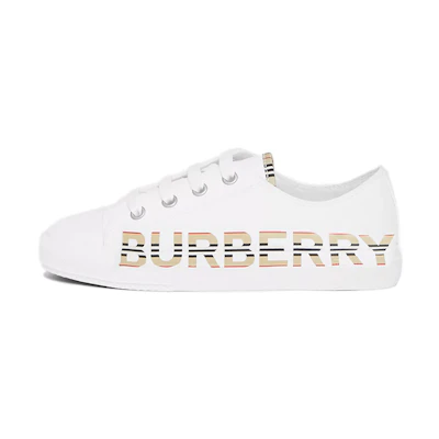 (PS) Burberry Cotton Gabardine 'Striped Logo Print - Optic White'