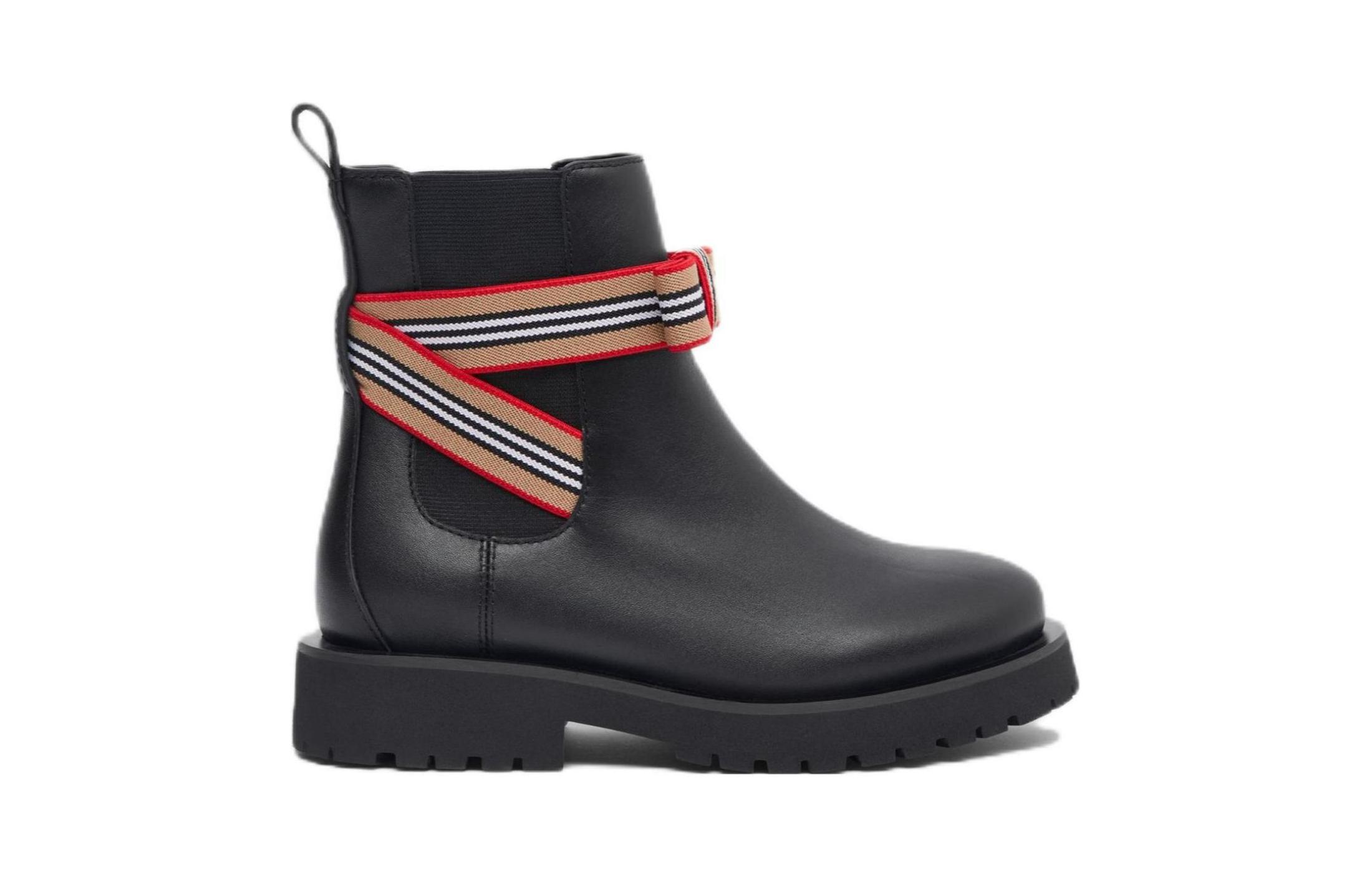 Order (PS) Botas Chelsea de Piel con Correa a Rayas Burberry 'Negro' 80529961