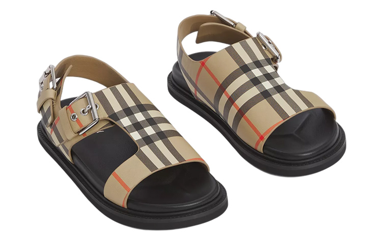 Lookbook (PS) Burberry 復古格紋皮革涼鞋 '米色' 80493981