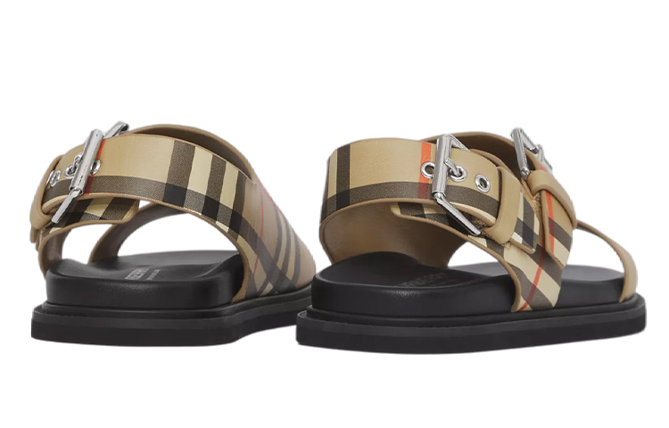 Shop (PS) Burberry 復古格紋皮革涼鞋 '米色' 80493981