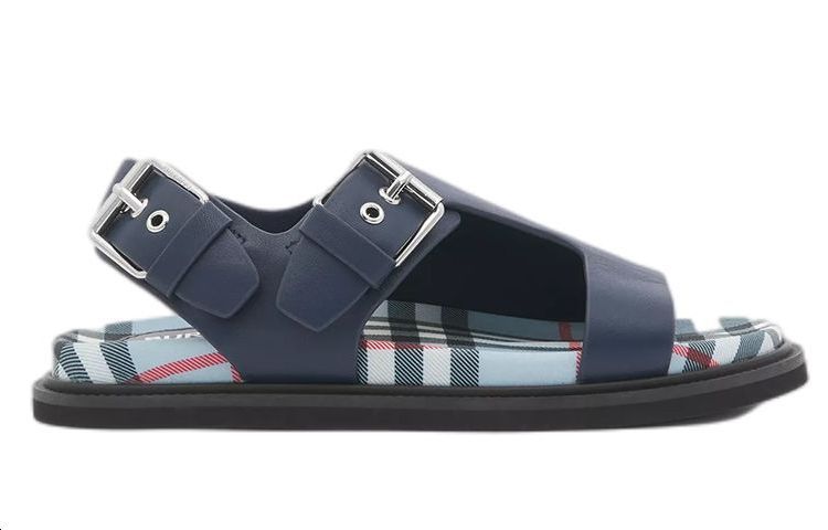 Order (PS) 巴宝莉复古格纹蓝色皮革凉鞋 80494021