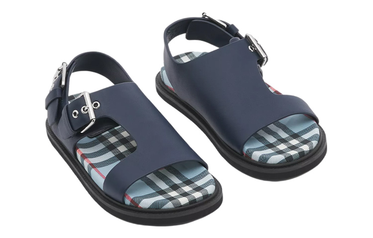 Lookbook (PS) 巴宝莉复古格纹蓝色皮革凉鞋 80494021