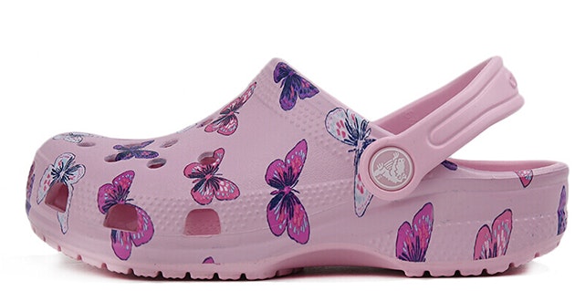 preschool-crocs-classic-clog-butterfly-pattern-outdoor-flat-heel-sports-pink-sandals-206414-6-gd