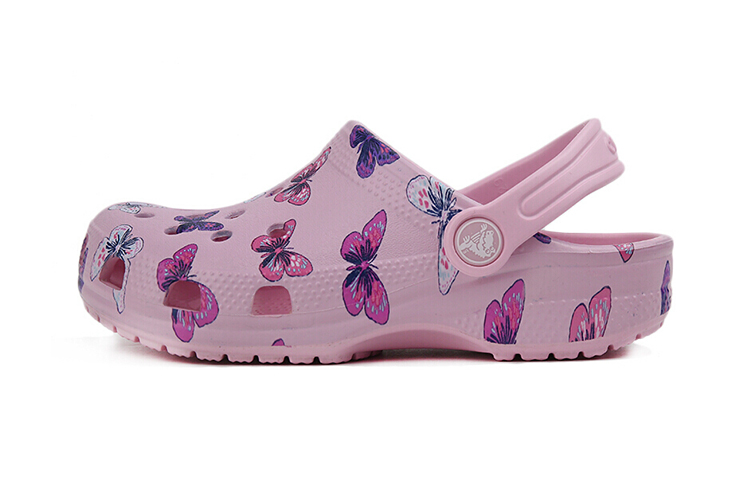 (Preschool) Crocs Classic clog Butterfly Pattern Outdoor Flat Heel Sports Pink Sandals 206414-6GD