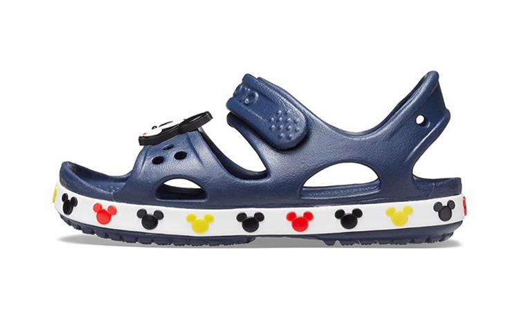 (Preschool) Crocs Funny Mickey Velcro Outdoor Open Toe Flat Heel Sports Deep Blue Sandals 206171-410