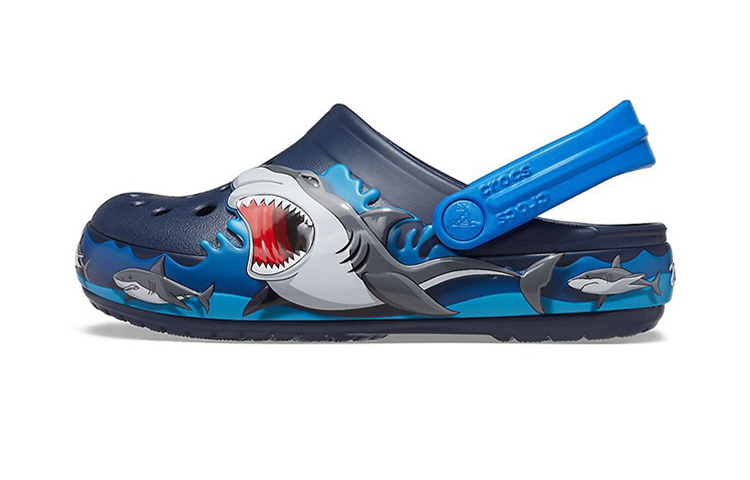 (Preschool) Crocs Funny Shark Pattern Outdoor Flat Heel Sports Deep Blue Sandals 207070-410