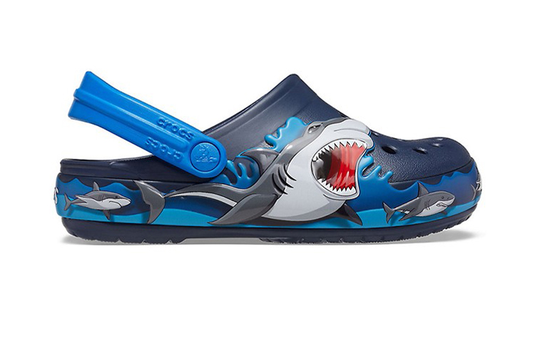 Order (Preschool) Crocs Funny Shark Pattern Outdoor Flat Heel Sports Deep Blue Sandals 207070-410