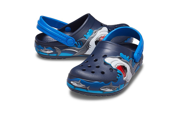Shop (Preschool) Crocs Funny Shark Pattern Outdoor Flat Heel Sports Deep Blue Sandals 207070-410