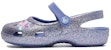 (PS) Sandal Crocs Sukan Biru Berkilau Tumit Rata Luar. 206370-434