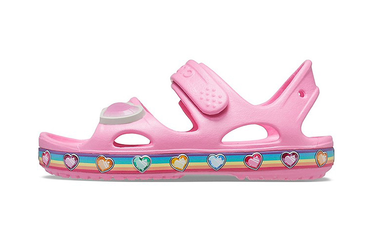 (Preschool) Crocs Rainbow Pattern Soft Sole Non-Slip Rose Pink Sandals 206795-669
