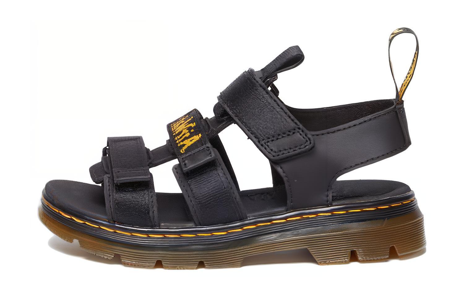 (Preschool) Dr. Martens Fabric Open Toe Sandals 'Black' 30807001