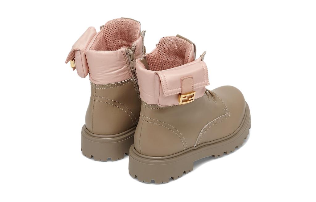 Shop FENDI芬迪 皮革 百搭時尚 短靴 兒童 米色