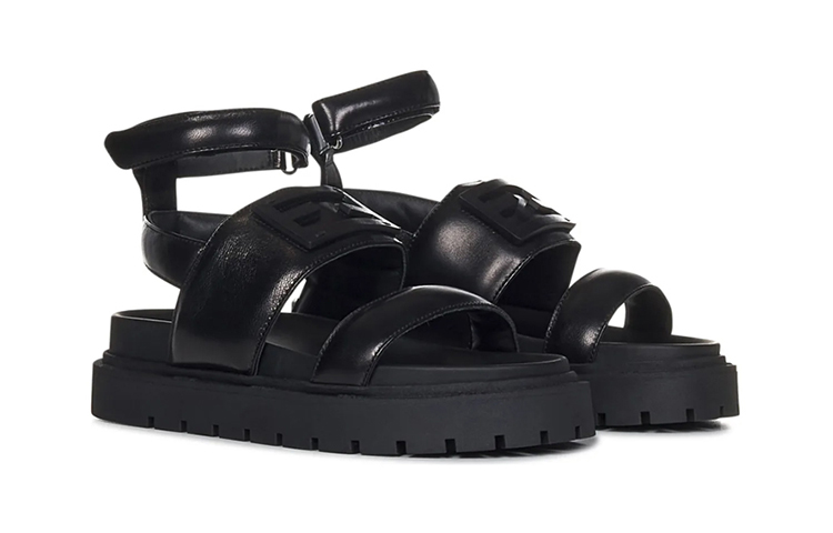 Lookbook 兒童 FENDI芬迪 皮革 厚底 時尚涼拖 黑色