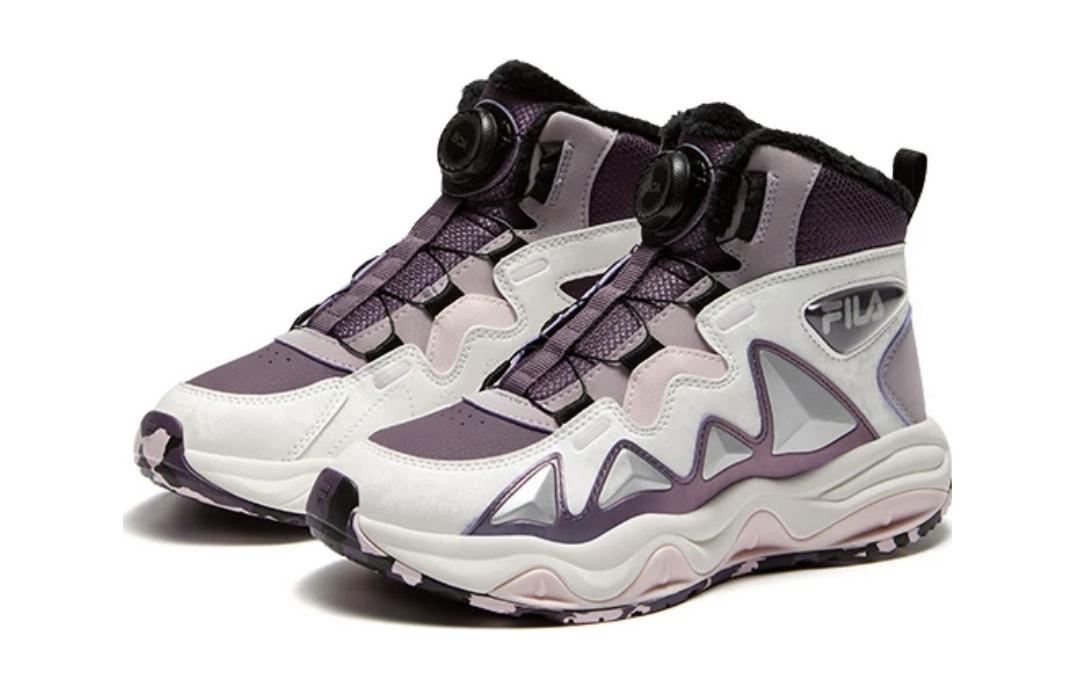 Lookbook 大童 FILA斐樂 加絨舒適 防踢減震 高幫 兒童戶外鞋 紫色
