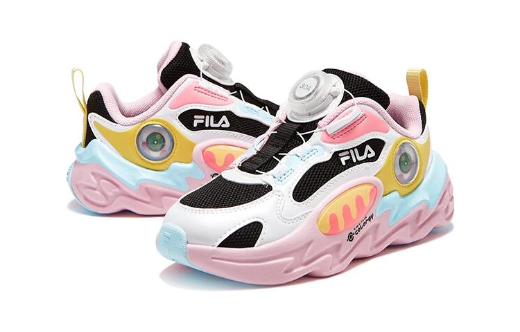 Shop 中童 FILA 斐樂 舒適 輕便耐磨 低幫 兒童跑步鞋 黑斐樂白