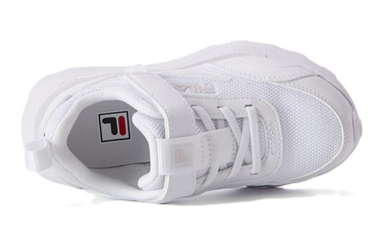 Lookbook 兒童 FILA斐樂 魔術貼 防滑防踢 低幫 兒童跑步鞋 白灰色