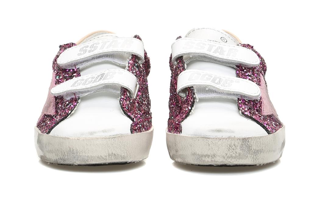 Shop Golden Goose 搭扣魔術貼運動 低筒 兒童板鞋 中童 玫瑰紅閃粉