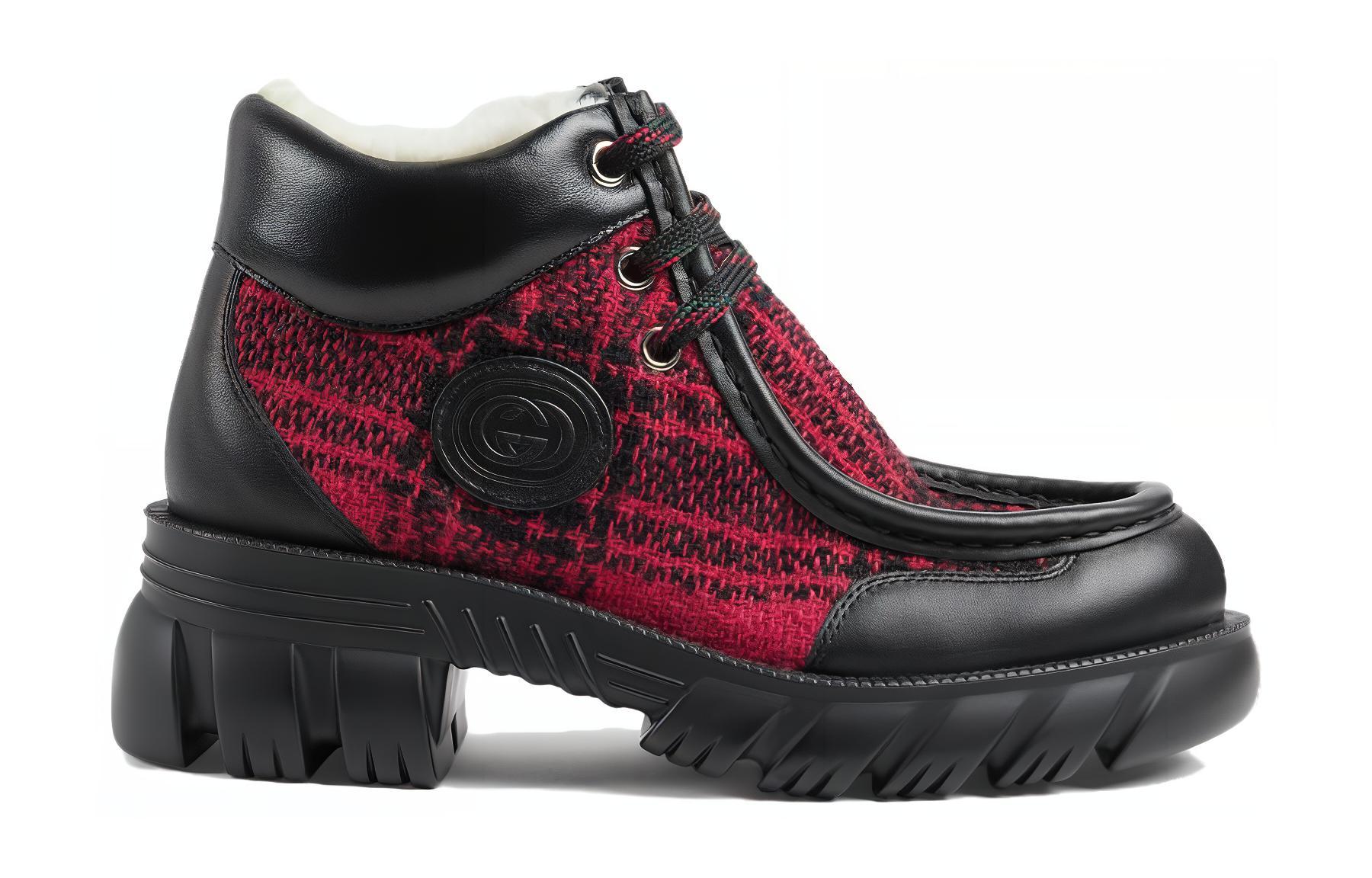 Order (PS) Gucci Sepatu Boot Pendek 'Hitam Merah' 762668-FACL2-8442