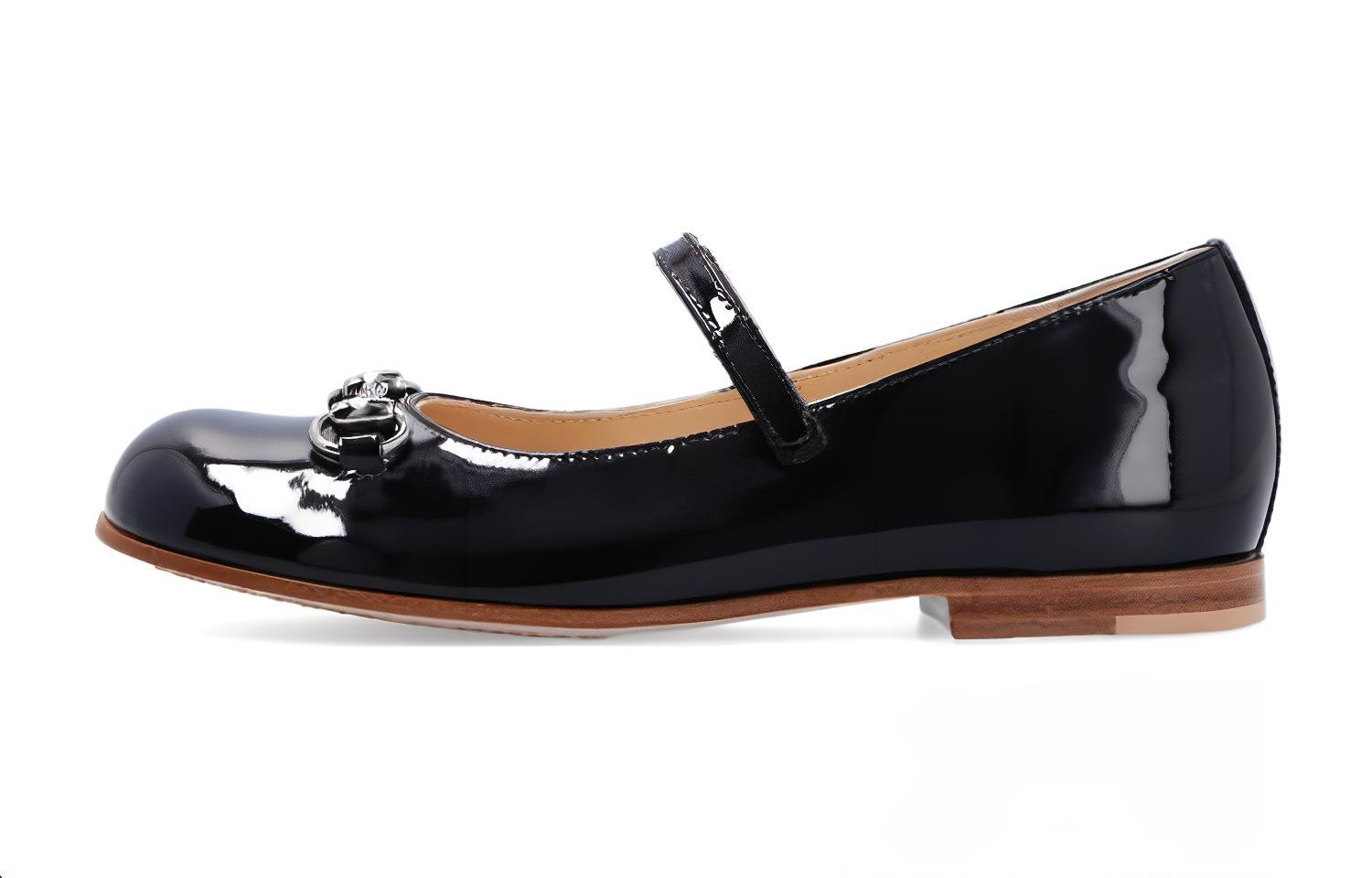 (Preschool) Gucci Ballet Flat 'Black Patent Horsebit' 682225-ALU00-1000