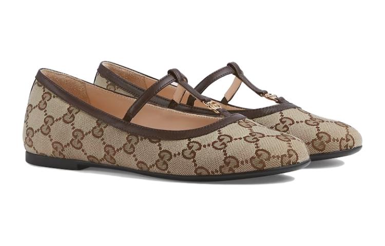 Lookbook (Preschool) Gucci Double G Canvas Round-Toe Buckle Platform 'Brown' 773659-FACYJ-9754