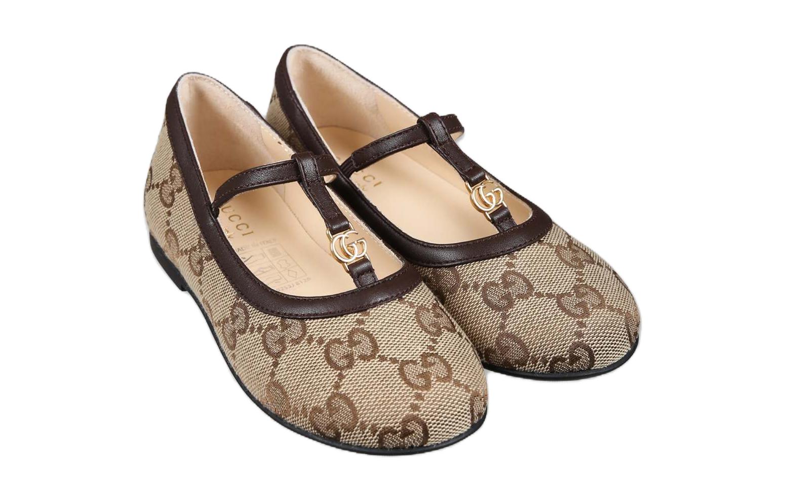 Shop (Preschool) Gucci Double G Canvas Round-Toe Buckle Platform 'Brown' 773659-FACYJ-9754
