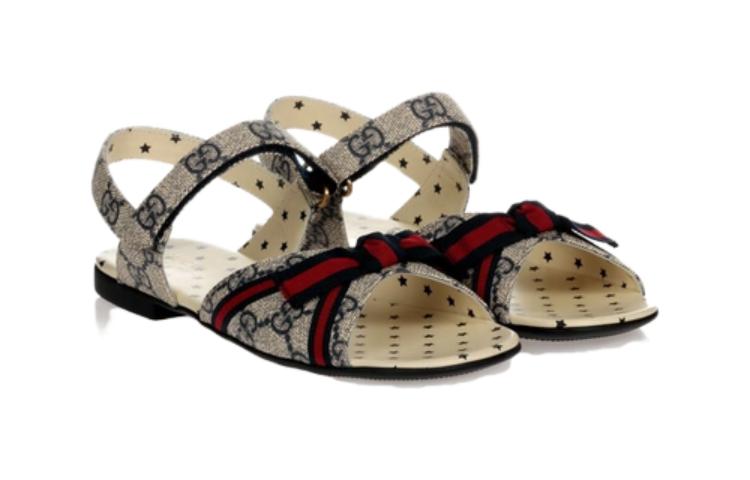 Order 中童 GUCCI 古馳 GG Supreme 帆布時尚涼拖 米藍色