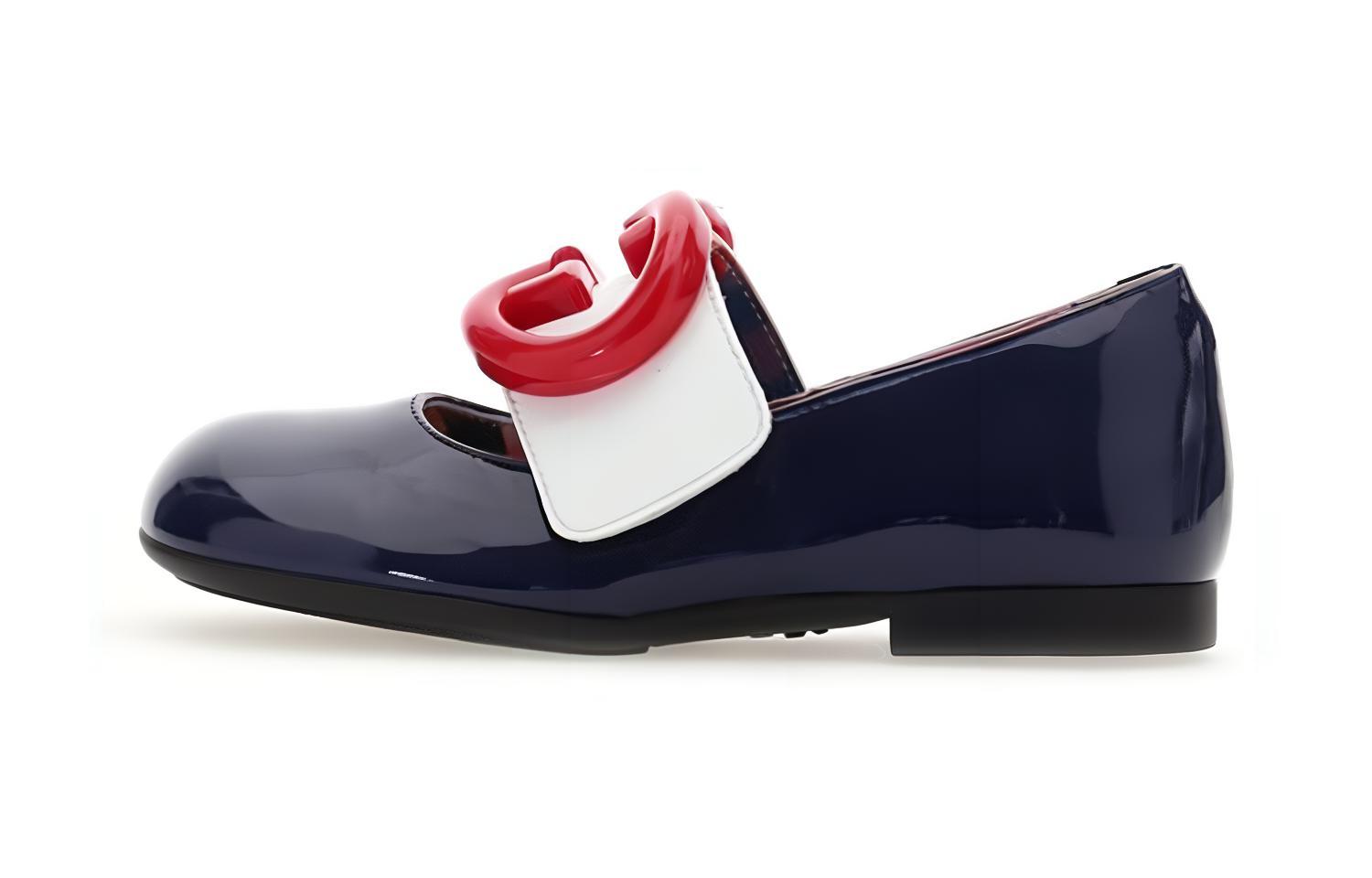 (Preschool) Gucci Leather Ballet Flat 'Dark Blue Logo' 662178-ALU80-4561