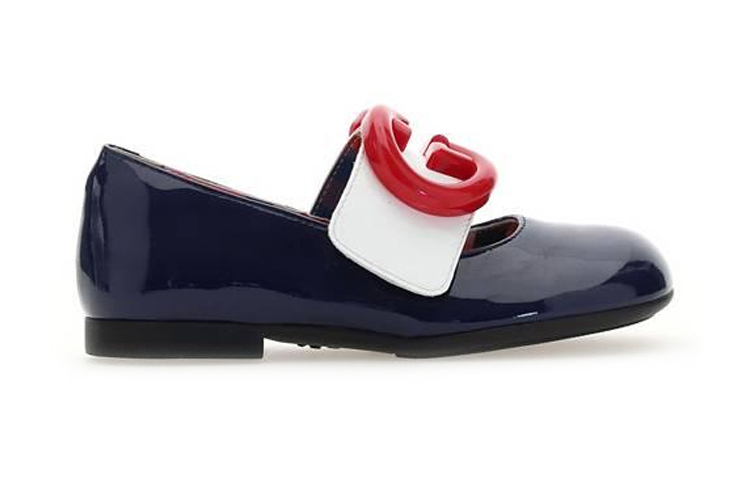Order (Preschool) Gucci Leather Ballet Flat 'Dark Blue Logo' 662178-ALU80-4561
