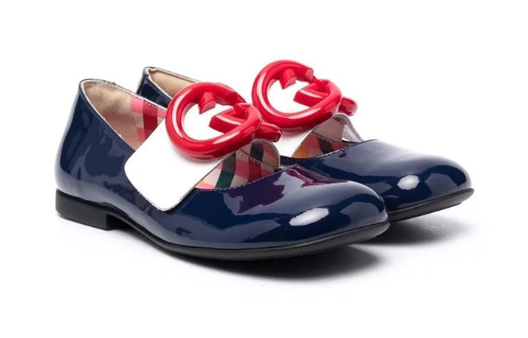 Lookbook (Preschool) Gucci Leather Ballet Flat 'Dark Blue Logo' 662178-ALU80-4561