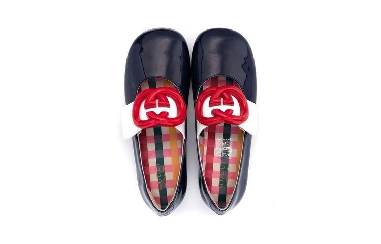 Shop (Preschool) Gucci Leather Ballet Flat 'Dark Blue Logo' 662178-ALU80-4561